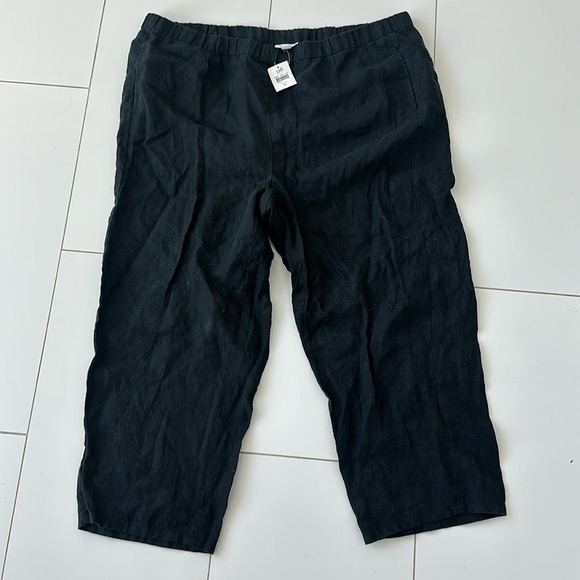 J. Jill Love Linen Pants Sz XL Black 100% Linen Wide Leg Elastic Waist NWT - Picture 1 of 2
